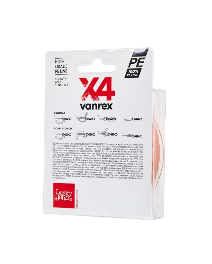 Plecionka Lucky John Vanrex X4 Braid Fluo Orange 125m 0.20mm