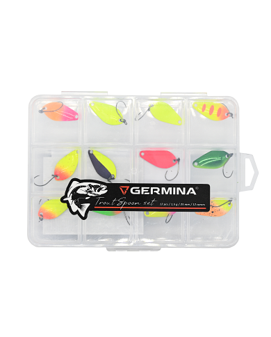 Zestaw 12x Błystka Wahadłowa GERMINA Trout Spoon 1.5 g + Pudełko Zestaw 12x Błystka Wahadłowa GERMINA Trout Spoon 1.5 g + Pudełko