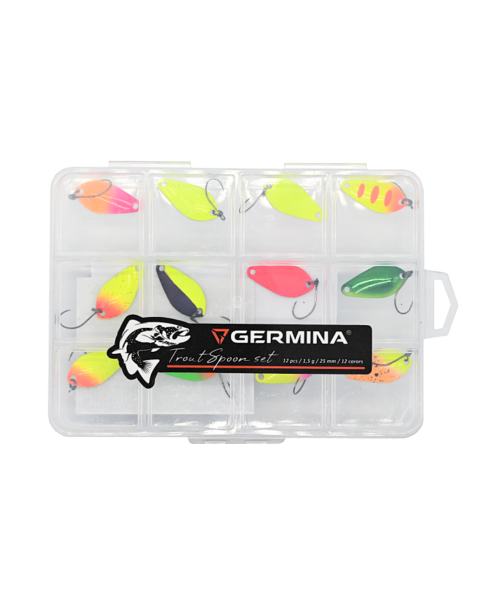 Zestaw 12x Błystka Wahadłowa GERMINA Trout Spoon 1.5 g + Pudełko