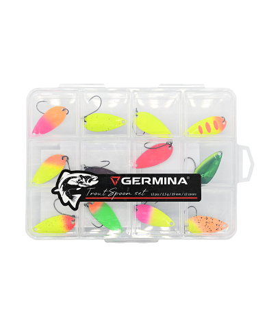 Zestaw 12x Błystka Wahadłowa GERMINA Trout Spoon 2.5g + Pudełko Zestaw 12x Błystka Wahadłowa GERMINA Trout Spoon 2.5g + Pudełko
