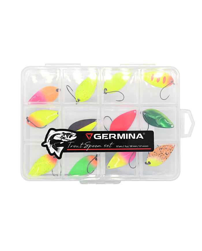 Zestaw 12x Błystka Wahadłowa GERMINA Trout Spoon 3g + Pudełko
