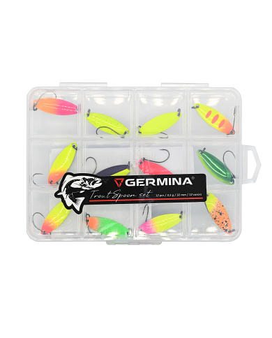 Zestaw 12x Błystka Wahadłowa GERMINA Trout Spoon 3.5g + Pudełko Zestaw 12x Błystka Wahadłowa GERMINA Trout Spoon 3.5g + Pudełko